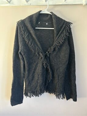 Fringe Trim Open Front Women's Sweater Cardigan